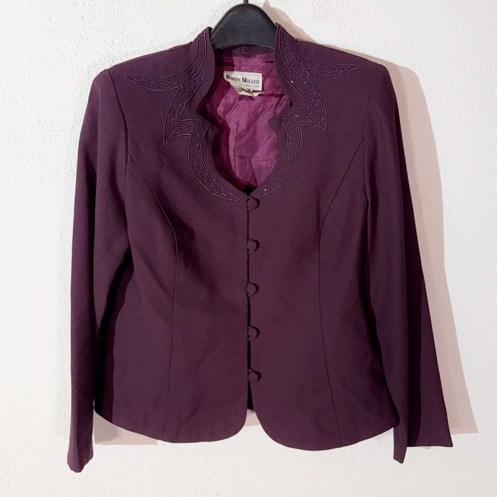 Karen miller // purple dynamic collar beaded blazer jacket size 12 mar1